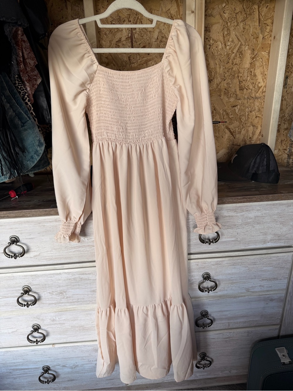 SHEIN Blush Pink Maxi Dress with Smocked Bodice and Puff Sleeves
